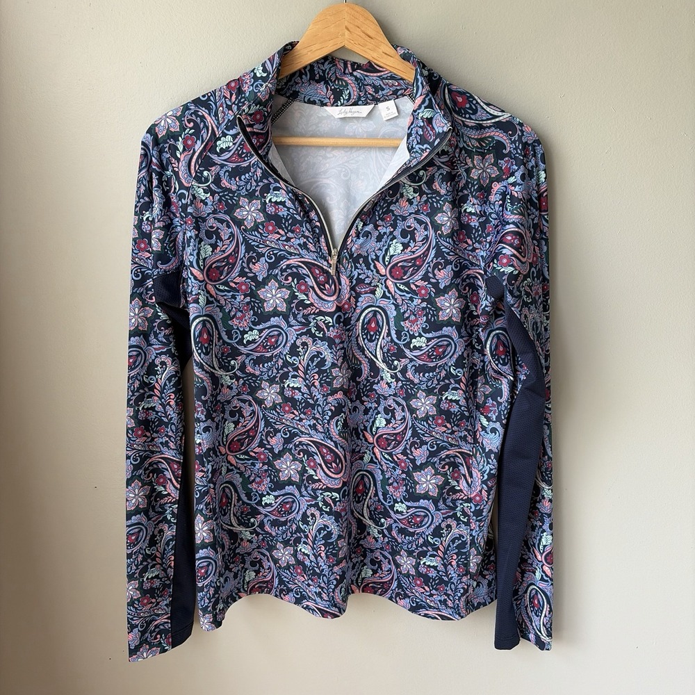 Lady Hagen Womens Paisley Golf Top‎ Navy Blue Floral Quarter Zip Pullover Size S